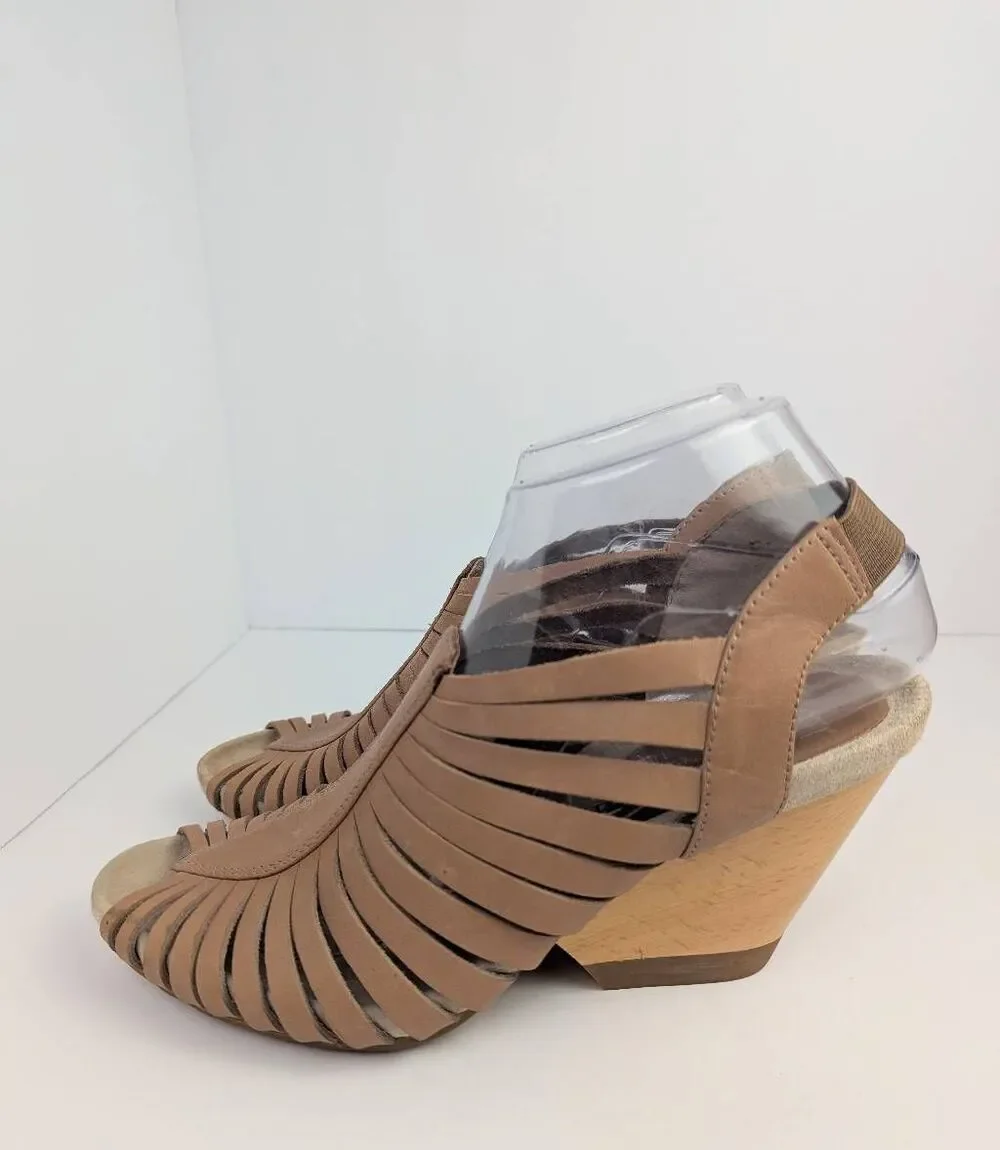 Camper Rachel tan caged strappy leather wedge slingback heels 39 EU 8.5/9